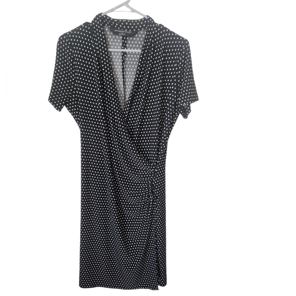 Norma Kamali Faux Wrap Polka Dot Mini Dress Large